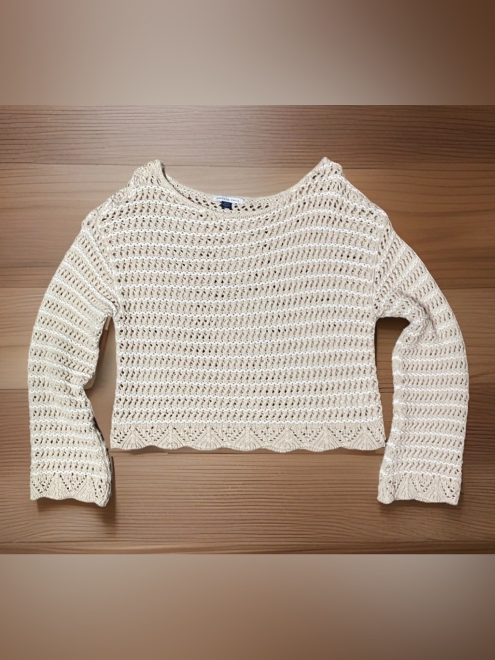 American Eagle Cropped Knit Sweater Women's Small Cream Top Oversized